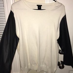 Ann Taylor cream and faux leather sweater